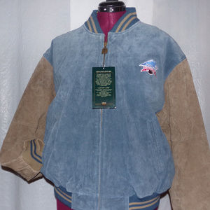 Leather swede sport jacket letterman flight bomber